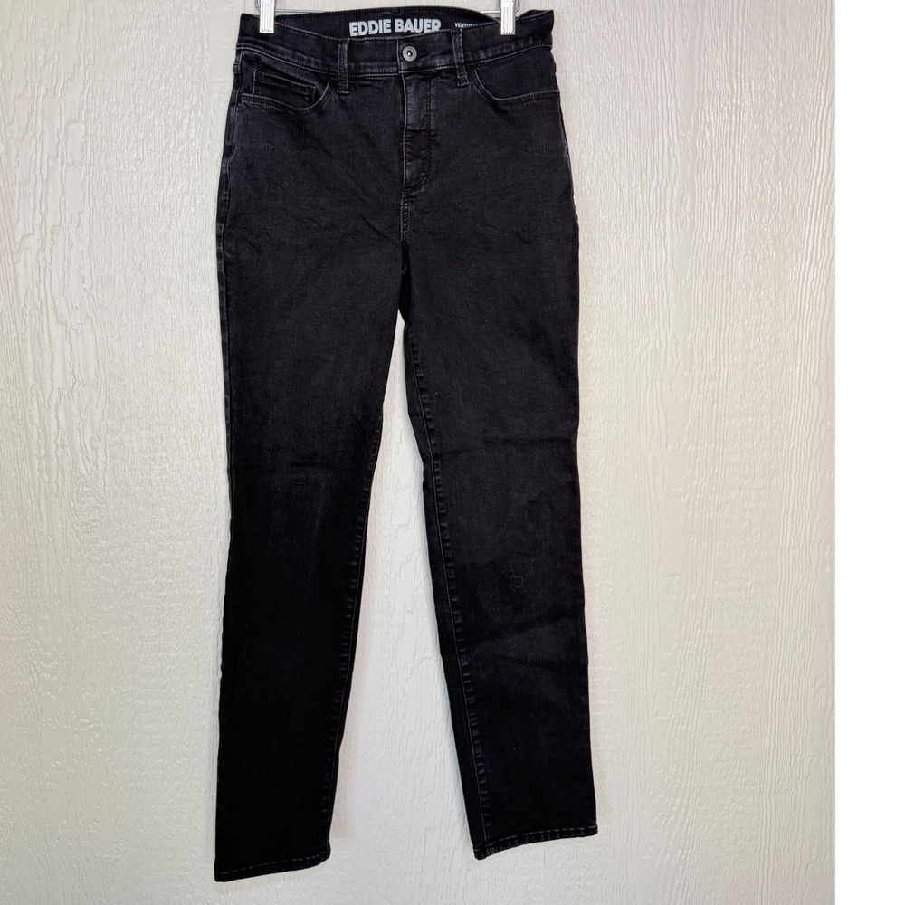 Eddie Bauer Venture Stretch High Rise Straight Jeans Black Dyed Womens 8